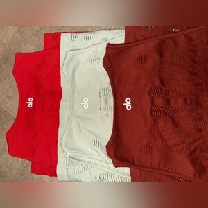 Alo Yoga bundle of 3 Vixen Fitted Muscle Tank Top in rust orange and light green